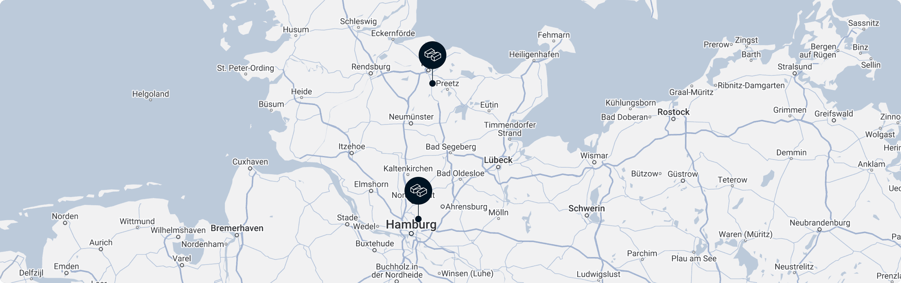 Map showing the locations of our two studios.