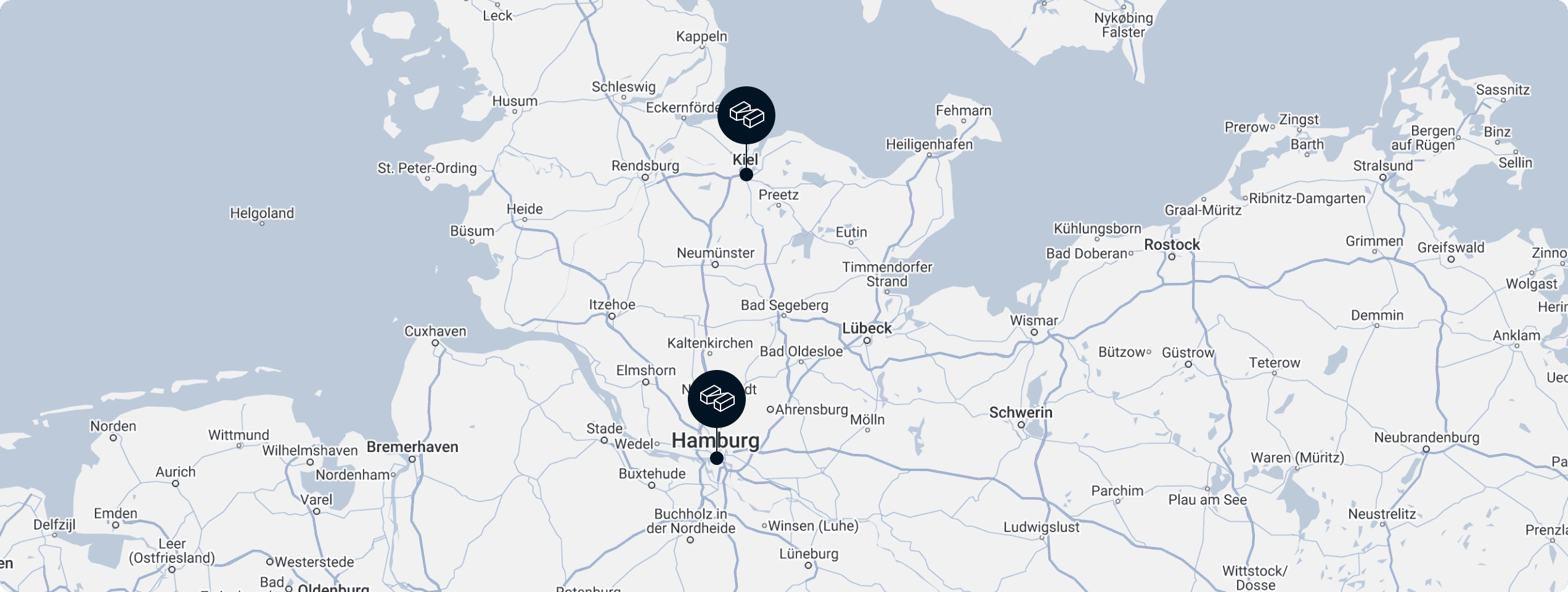 Map showing the locations of our two studios.