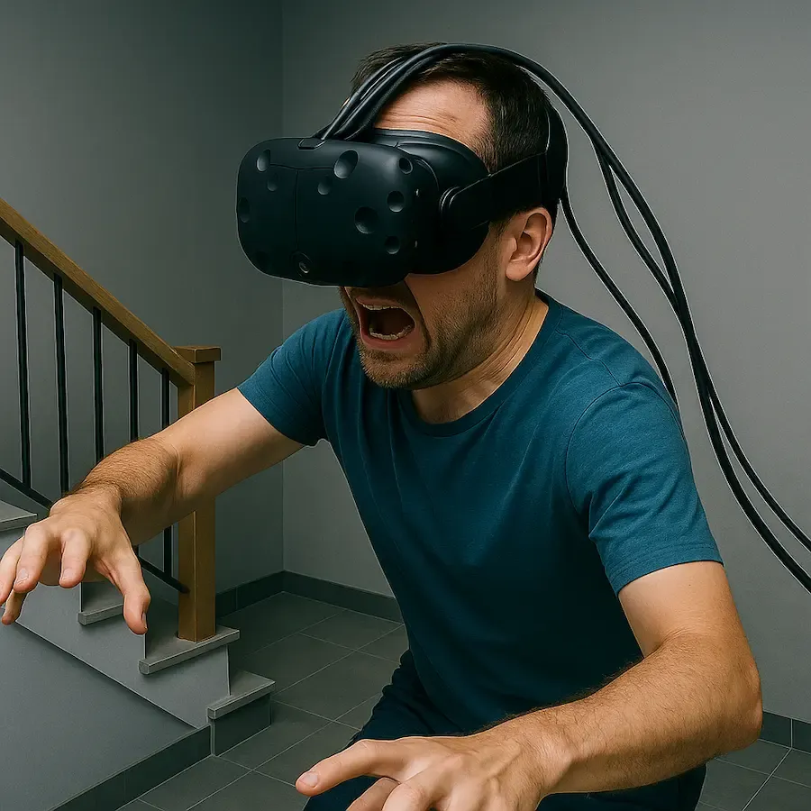 Ein Mann hat Motion Sickness wegen Virtual Reality